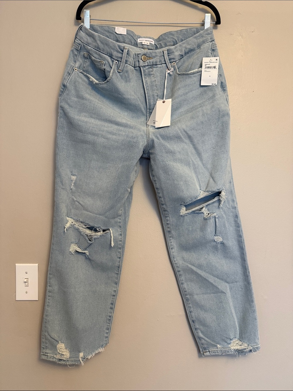 Good American Light Wash Distressed Boyfriend Jeans